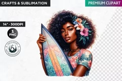 Aloha Surfing Girl Clipart , Surf Clipart, surfboard, Summer Product Image 1