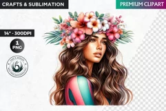 Aloha Surfing Girl Clipart , Surf Clipart, surfboard, Summer Product Image 1
