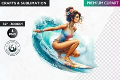 Aloha Surfing Girl Clipart , Surf Clipart, surfboard, Summer Product Image 1