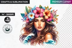 Aloha Surfing Girl Clipart , Surf Clipart, surfboard, Summer Product Image 1