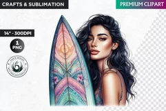Aloha Surfing Girl Clipart , Surf Clipart, surfboard, Summer Product Image 1