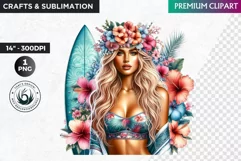Aloha Surfing Girl Clipart , Surf Clipart, surfboard, Summer Product Image 1