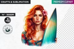 Aloha Surfing Girl Clipart , Surf Clipart, surfboard, Summer Product Image 1