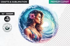 Aloha Surfing Girl Clipart , Surf Clipart, surfboard, Summer Product Image 1
