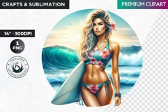 Aloha Surfing Girl Clipart , Surf Clipart, surfboard, Summer Product Image 1