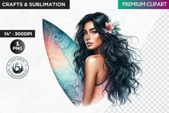 Aloha Surfing Girl Clipart , Surf Clipart, surfboard, Summer Product Image 1