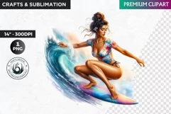Aloha Surfing Girl Clipart , Surf Clipart, surfboard, Summer Product Image 1