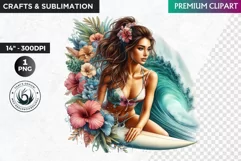 Aloha Surfing Girl Clipart , Surf Clipart, surfboard, Summer Product Image 1