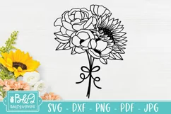 Floral Bouquet SVG - Sunflower SVG - Line Art Flowers Product Image 1