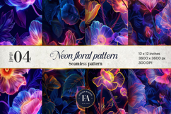 Neon Floral Digital Papers, neon tropical paper Product Image 1