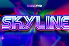 Retro text effect skyline futuristic editable 80s classic Product Image 1