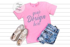 Pink T-Shirt Flat Lay Mockup, Short Sleeve T-Shirt Product Image 1