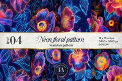 Neon Floral Digital Papers, neon tropical paper Product Image 1