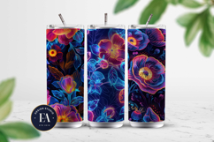 Neon Floral Digital Papers, neon tropical paper Product Image 2