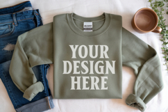 Military Green Gildan 18000 Folded Flat Lay Mockups Product Image 1