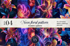 Neon Floral Digital Papers, neon tropical paper Product Image 1