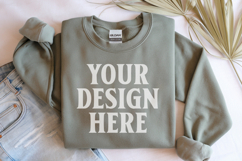 Military Green Gildan 18000 Folded Flat Lay Mockups Product Image 1