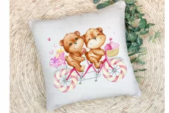 Watercolor clipart, tandem bike, teddy bear, couple, heart, Product Image 6