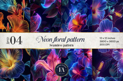 Neon Floral Digital Papers, neon tropical paper Product Image 1