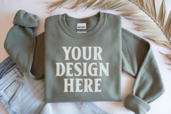 Military Green Gildan 18000 Folded Flat Lay Mockups Product Image 1