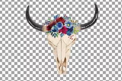 Watercolor Floral Bull Skull clipart, Indian Tribal vector Product Image 4
