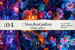 Neon Floral Digital Papers, neon tropical paper Product Image 1