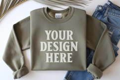 Military Green Gildan 18000 Folded Flat Lay Mockups Product Image 1