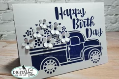 3D Pop-up Birthday day card svg Car with flowers card svg Product Image 1