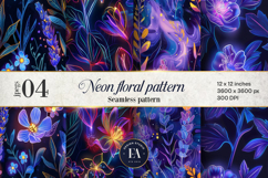 Neon Floral Digital Papers, neon tropical paper Product Image 1