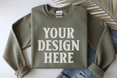Military Green Gildan 18000 Folded Flat Lay Mockups Product Image 1