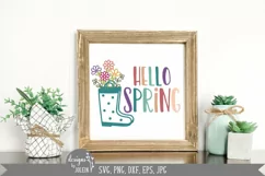 Hello Spring svg, Floral Rain Boots, Farmhouse svg Product Image 1