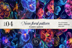 Neon Floral Digital Papers, neon tropical paper Product Image 1