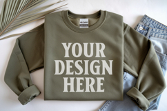 Military Green Gildan 18000 Folded Flat Lay Mockups Product Image 1