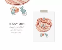 Watercolor cute cat, kittens, mice clipart - 1 illustration Product Image 2