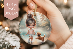 Little Girl &amp; Puppy Ornament Sublimation PNG Product Image 1
