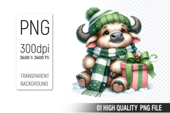 Christmas Cow Clipart PNG, Watercolor Christmas Animals Product Image 1