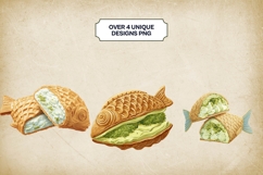 Matcha Taiyaki Fish Cake Clipart Bundle 4 PNG Product Image 2