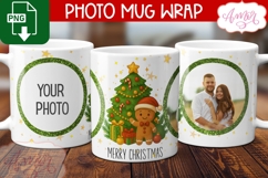 Christmas photo mug wrap PNG, Gingerbread man mug template Product Image 1