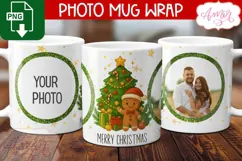 Christmas photo mug wrap PNG, Gingerbread man mug template Product Image 1