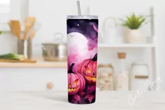 Pink Halloween Jack o Lantern Tumbler Wrap PNG Product Image 3