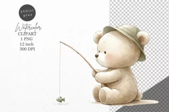 Teddy bear clipart, Teddy bear sublimation, Fishing Product Image 1