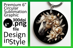 Whimsical Round Design Keychain PNG , Horse Product Image 1