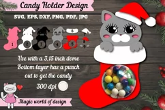 Christmas candy dome svg, gray kitten in santa sock Product Image 2