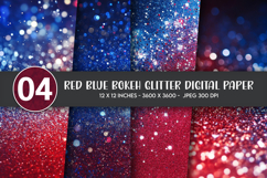 Red Blue Bokeh Glitter Digital Paper Product Image 1