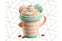 Pastel Coffee Mug Clipart PNG, Latte Iced Coffee Tea Cups Product Image 3