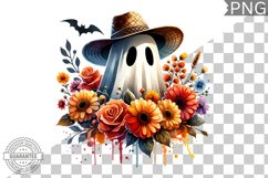 Halloween Ghost And Flowers Sublimation - Halloween Clipart Product Image 1