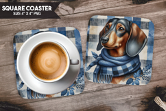 Cozy Dog Coaster, Buffalo Plaid Square Coaster PNG Product Image 1
