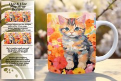 Vibrant Kitty with Floral Mug Wrap Design Product Image 1