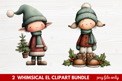 Whimsical Elf Clipart | Cute Christmas Elf PNG Illustration Product Image 1