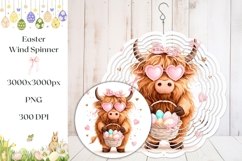 Easter Highland Cow Wind Spinner, Easter Eggs Wind Spinner Product Image 1